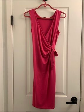 Esprit Fuchsia Sleeveless Wrap-Style Midi Dress with Side Knot